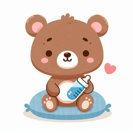 Cute teddy bear with a bottle of milk. Vector illustration.のイラスト素材