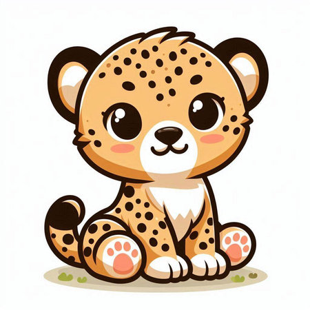 Cute cartoon cheetah sitting on the ground. Vector illustration.のイラスト素材