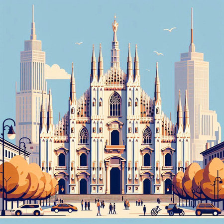 Milan, Italy. Cathedral of the Sacred Heart of Jesus.のイラスト素材
