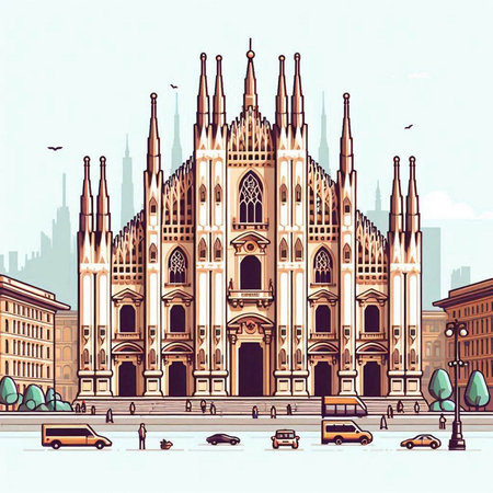 Cathedral of St. Mary of the Assumption in Milan, Italyのイラスト素材