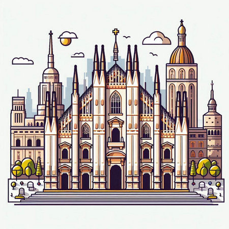 Santiago de Compostela Cathedral, Spain. Vector illustrationのイラスト素材