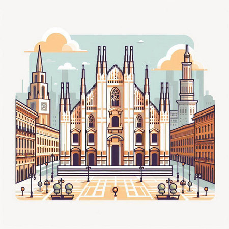 Church of Our Lady of the Immaculate Conception in Milan, Italyのイラスト素材