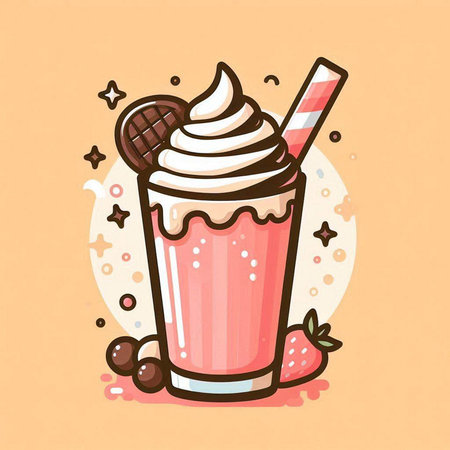 Strawberry milkshake with whipped cream. Vector illustration.のイラスト素材