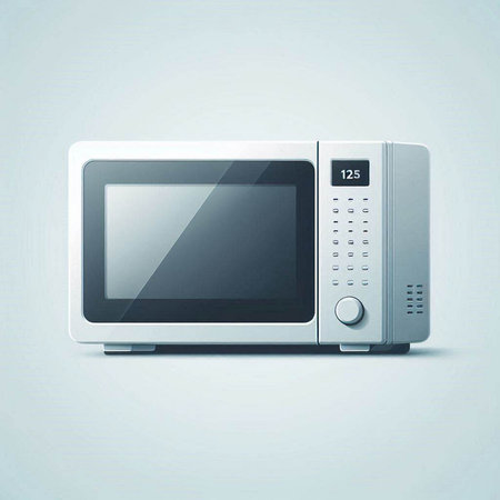 Microwave oven on a gray background. 3d illustration.のイラスト素材