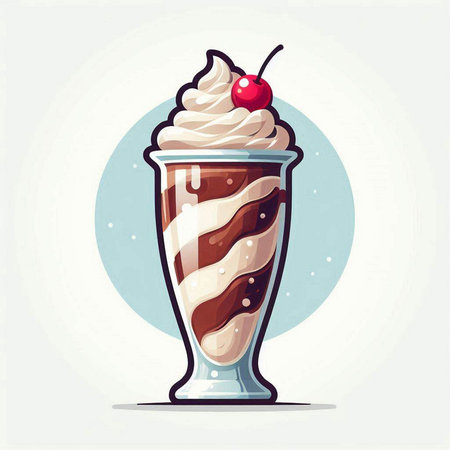 Coffee milkshake with whipped cream and cherry. Vector illustration.のイラスト素材