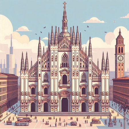 Cathedral of Milan, Italy. Vector illustration in vintage style.のイラスト素材