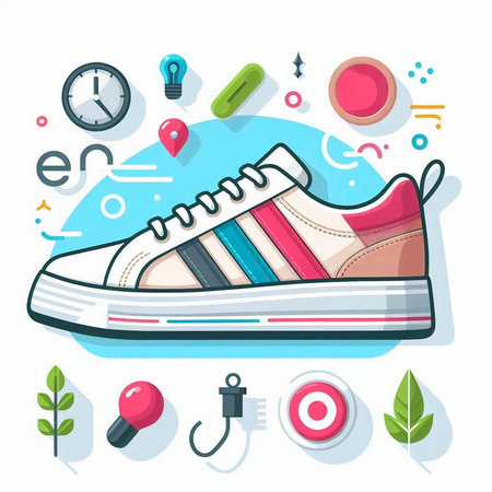 Sneakers and fashion accessories. Vector illustration in flat style.のイラスト素材