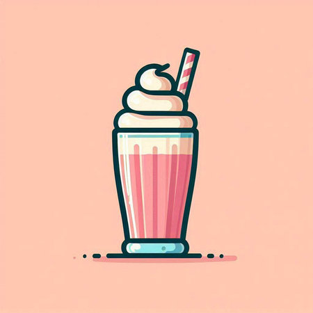 Cute milkshake with whipped cream and straw. Vector illustration.のイラスト素材