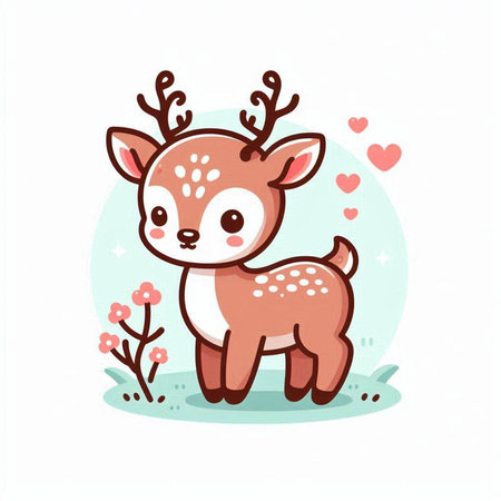 Cute cartoon deer. Vector illustration in flat style on white background.のイラスト素材