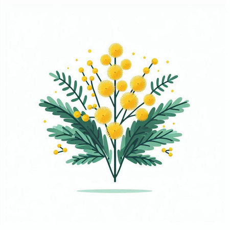 Mimosa bouquet isolated on white background. Vector illustration.のイラスト素材