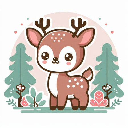 Cute cartoon reindeer in the forest. Vector illustration.のイラスト素材