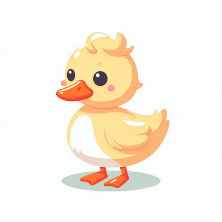 Cute duckling on white background. Vector illustration in cartoon style.のイラスト素材