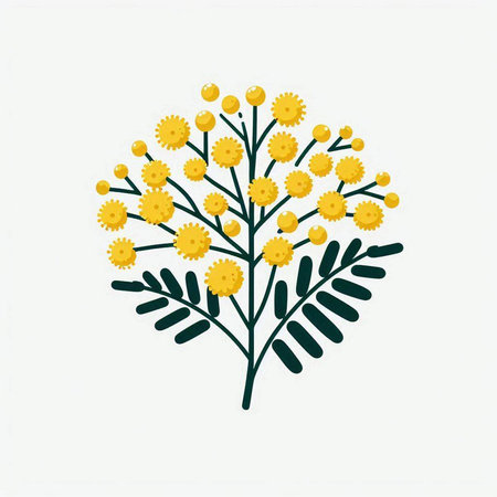 Yellow mimosa flower icon. Vector illustration in a flat style.のイラスト素材