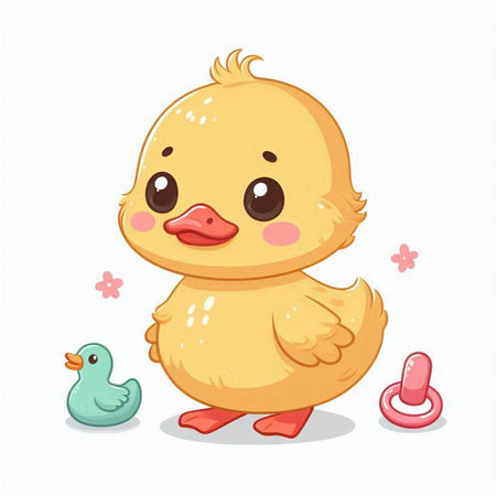 Cute cartoon duckling with a duckling. Vector illustration.のイラスト素材