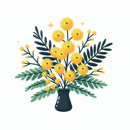 Bouquet of yellow flowers in a vase. Vector illustration.のイラスト素材