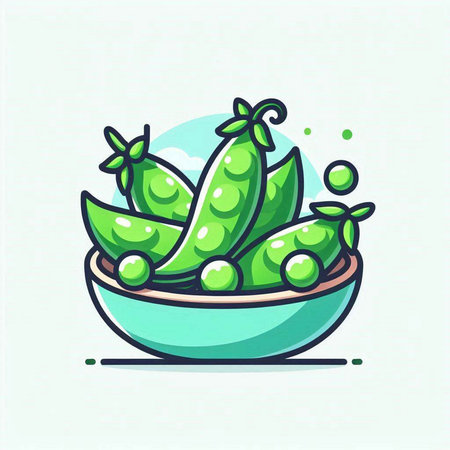 Vector illustration of green peas in a bowl on a light background.のイラスト素材