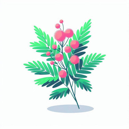 branch of mimosa isolated on a white background. vector illustrationのイラスト素材