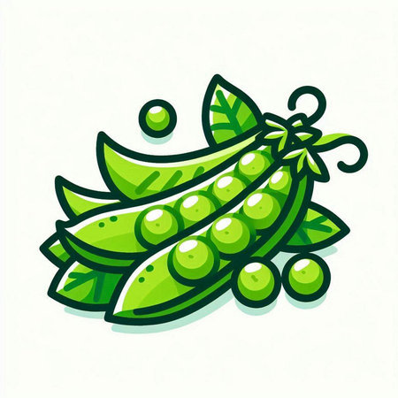 Peas icon. Vector illustration of fresh green peas with leaves.のイラスト素材