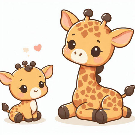 Cute cartoon giraffe and baby on white background. Vector illustration.のイラスト素材