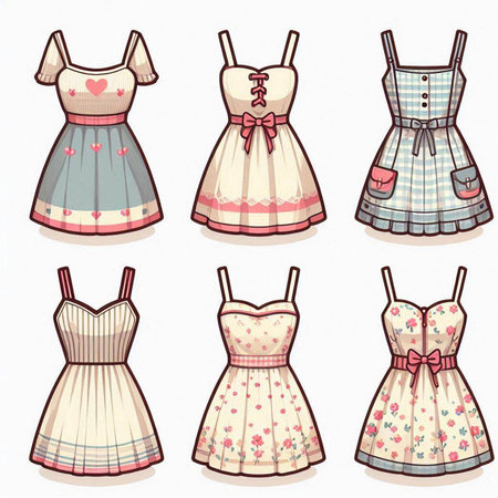 Set of cute women's dresses isolated on white background. Vector illustration.のイラスト素材
