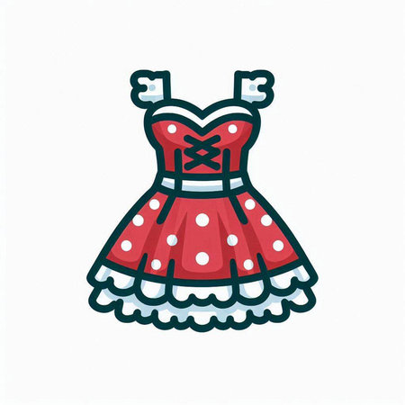Illustration of a traditional Bavarian dirndl with white dotsのイラスト素材