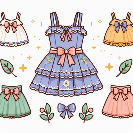 Cute hand drawn vector illustration of a set of different dresses.のイラスト素材