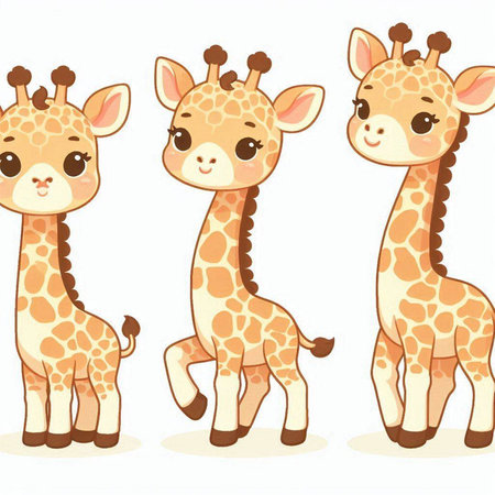 Cute cartoon giraffes isolated on white background. Vector illustration.のイラスト素材