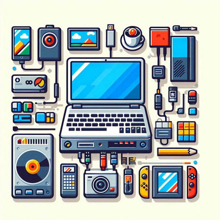 Electronics and gadgets icons set in flat design. Vector illustration.のイラスト素材