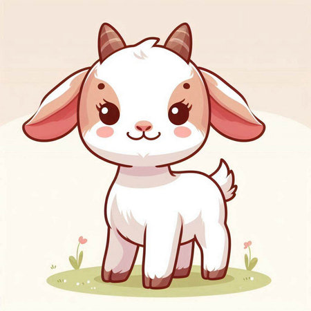 Cute goat. Vector illustration of a cute goat on a background of grass.のイラスト素材