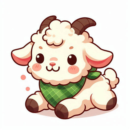 Cute sheep on a white background. Vector illustration of a cartoon sheep.のイラスト素材
