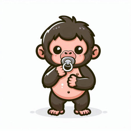 Cute baby monkey with pacifier isolated on white background. Vector illustration.のイラスト素材