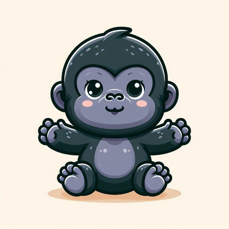 Cute cartoon gorilla sitting. Vector illustration of a cute animal.のイラスト素材