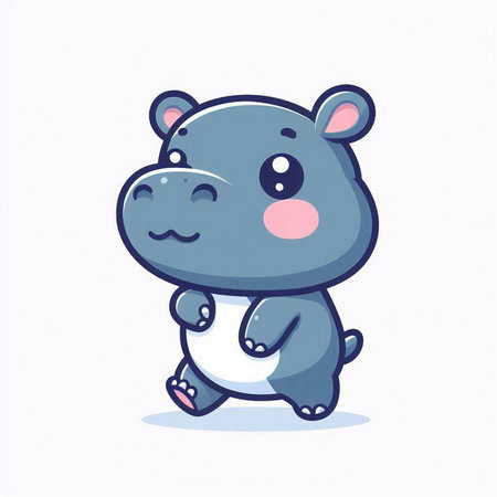 Cute cartoon hippo. Vector illustration isolated on white background.のイラスト素材