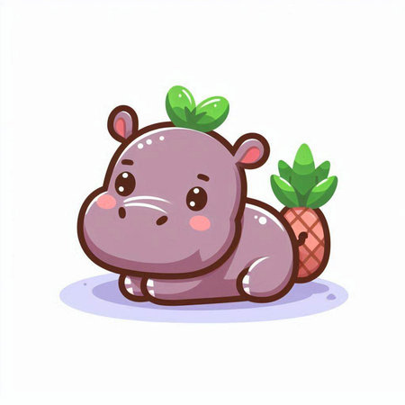 Cute hippo cartoon character. Vector illustration. Cute wild animal.のイラスト素材