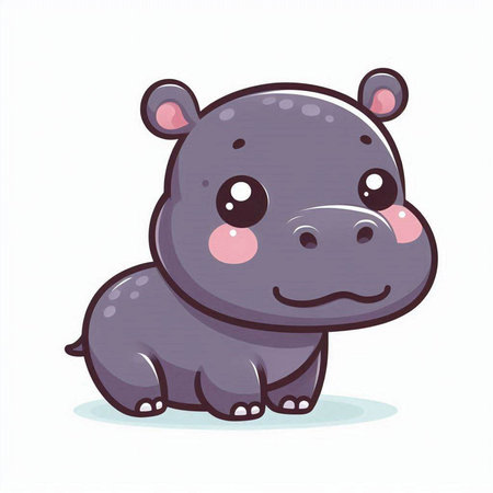 Cute cartoon hippopotamus on white background. Vector illustration.のイラスト素材
