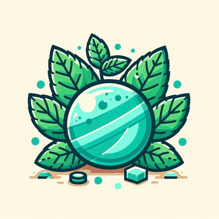 Cute cartoon vector illustration of green planet with leaves and ice cubes.のイラスト素材