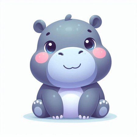 Cute cartoon hippo. Vector illustration isolated on white background.のイラスト素材