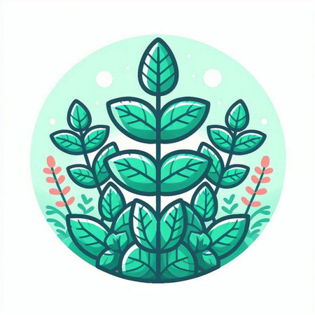 Green leaves in a circle on a white background. Vector illustration.のイラスト素材