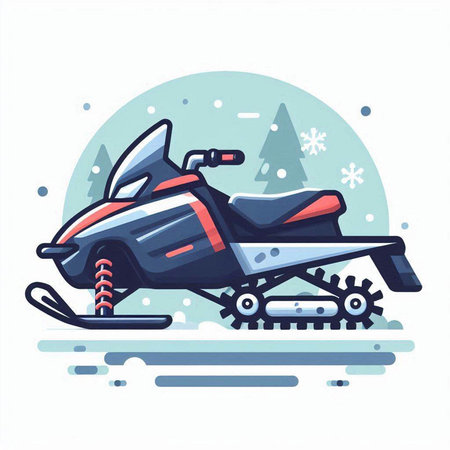Snowmobile. Winter sport. Vector illustration in flat cartoon style.のイラスト素材