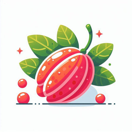Fruit vector illustration. Strawberry with green leaves on white background.のイラスト素材