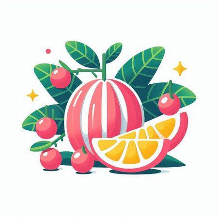 Fruit and berry set. Cute cartoon vector illustration.のイラスト素材