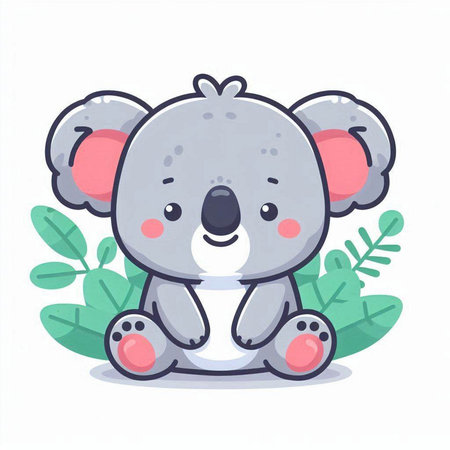 Cute koala sitting on the leaves. Vector cartoon illustration.のイラスト素材