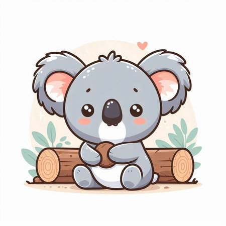 Cute cartoon koala sitting on a log. Vector illustration.のイラスト素材