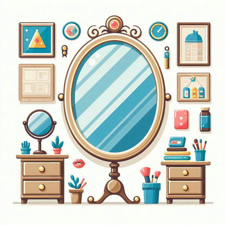 Vintage hand drawn mirror. Vector illustration in a flat style.のイラスト素材