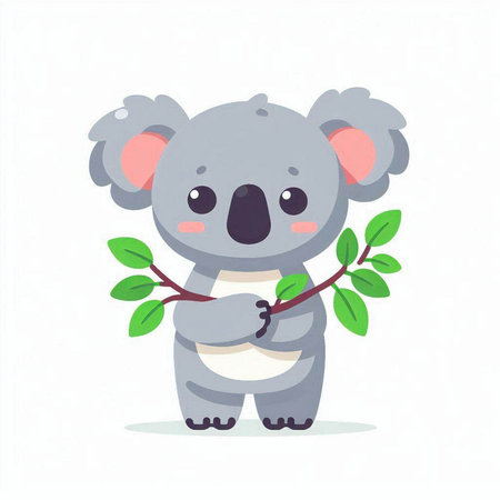 Cute koala holding a branch with leaves. Vector illustration.のイラスト素材