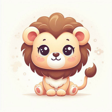 Cute cartoon baby lion sitting on the ground. Vector illustration.のイラスト素材