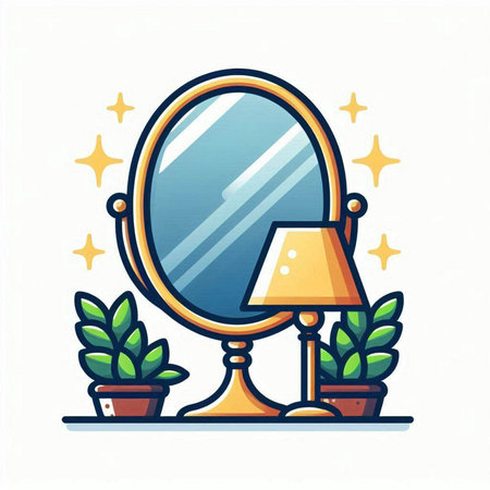 Vector illustration of a mirror with a lamp in a flat style.のイラスト素材