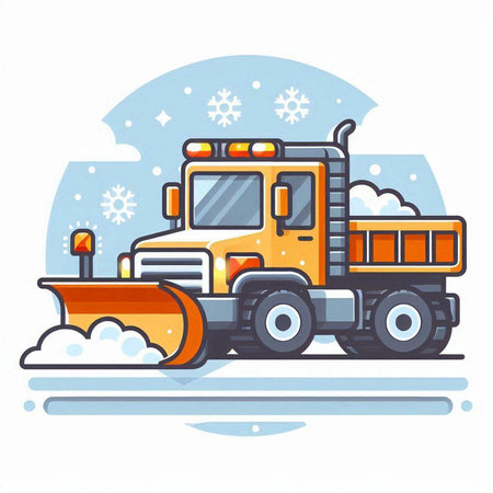 Snow plow. Vector illustration in flat style on white background.のイラスト素材