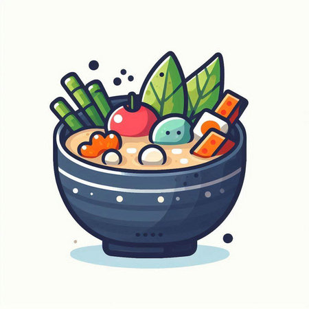 Illustration of bowl of miso soup. Japanese food. Vector illustrationのイラスト素材