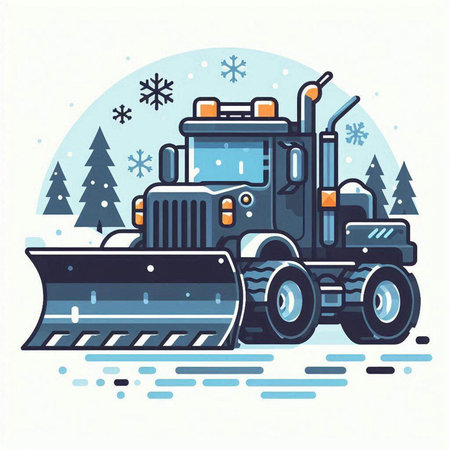 Tractor with snowplow. Vector illustration in flat style.のイラスト素材